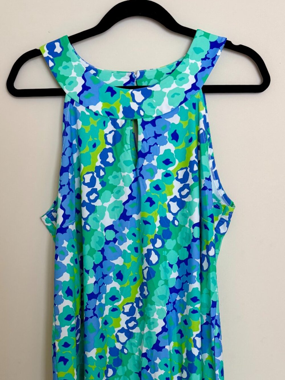 BRITT Blue Green Abstract Floral Sleeveless Shift Dress Women’s Size L